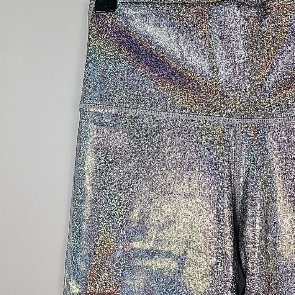 NEW Mono B Women Silver Foil Out Of This World Lycra Nilit Softex Leggings Sz M - Picture 2 of 6